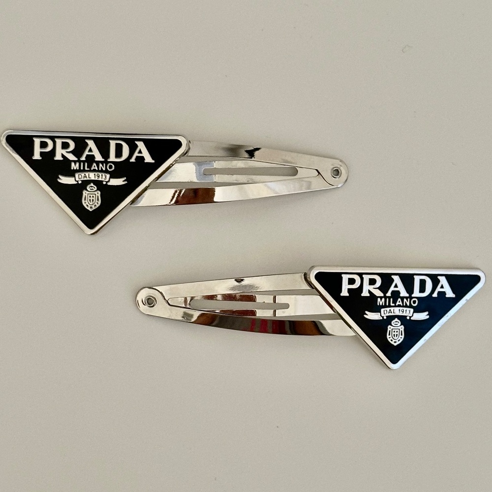 Prada Triangle Logo Hair Clips